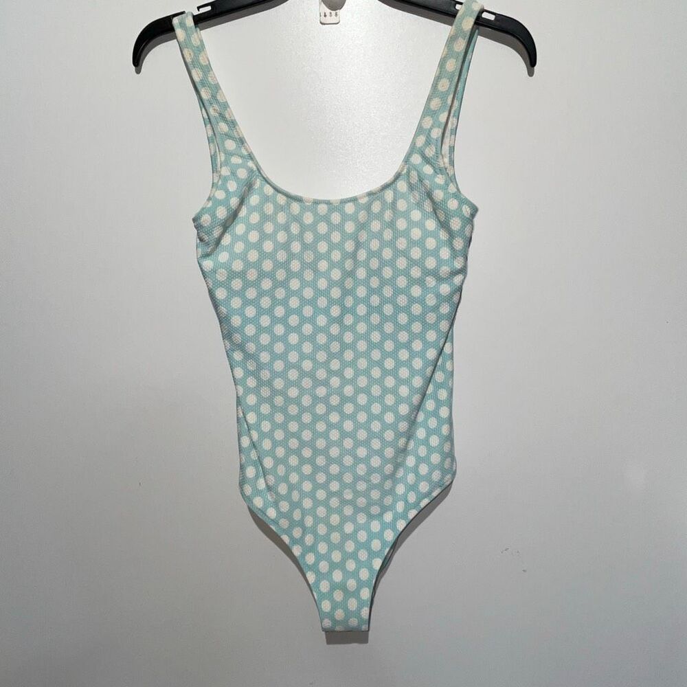 Aerie Women's Blue White Polka Dot One Piece Cheeky Swimsuit Size Small